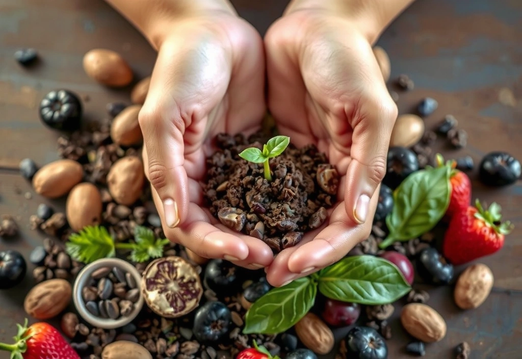 Concept vizual al Nutriexpertc cu elemente naturale și simboluri de sănătate