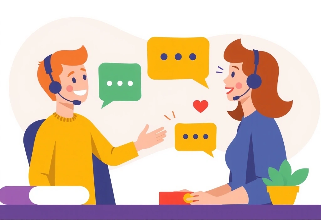 Ilustrație cu o persoană care discută cu un reprezentant al serviciului clienți